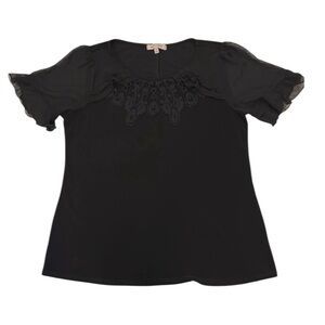 Emma And Olive black sleeve crew neck top size Large short sleeve